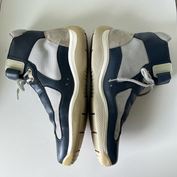 PRADA America’s Cup High-Top Sneakers Blue and Silver Men's Size 12 - Picture 7 of 16